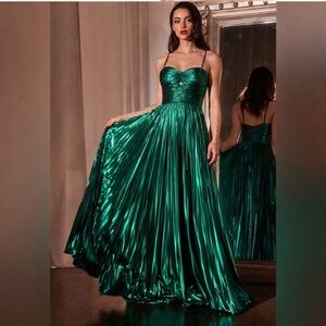 NEW Green Liquid Metallic Pleated Gown (READ!!!)